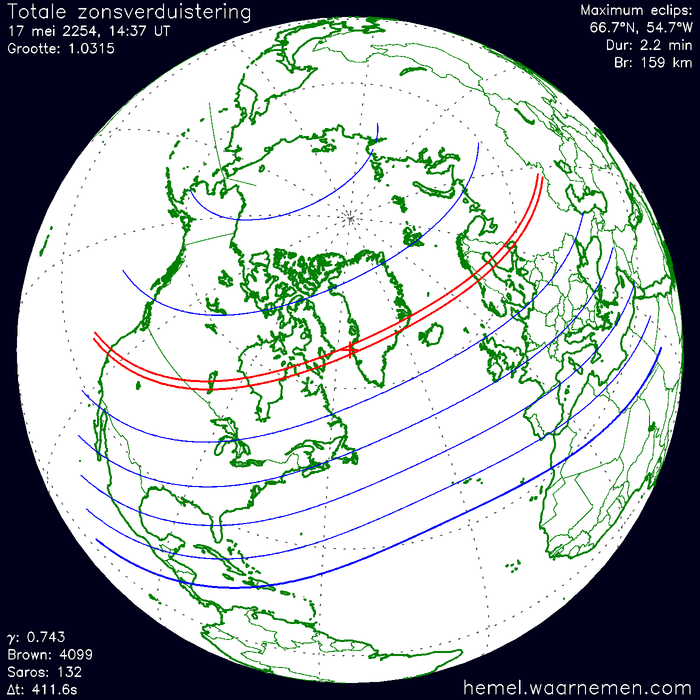 Wereldkaart van de eclips