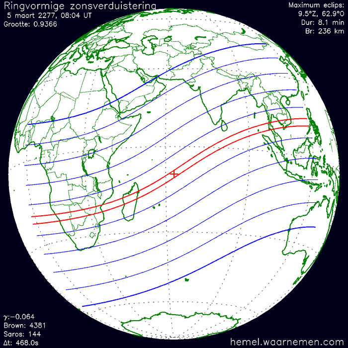 Wereldkaart van de eclips